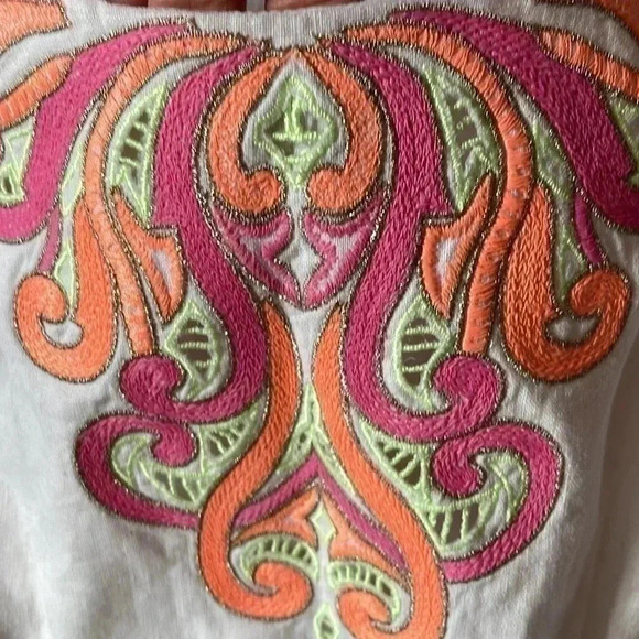 Laundry by Shelli Segal- White Linen embroidery Sleeveless Dress Skirt- Size 12 - Picture 3 of 9